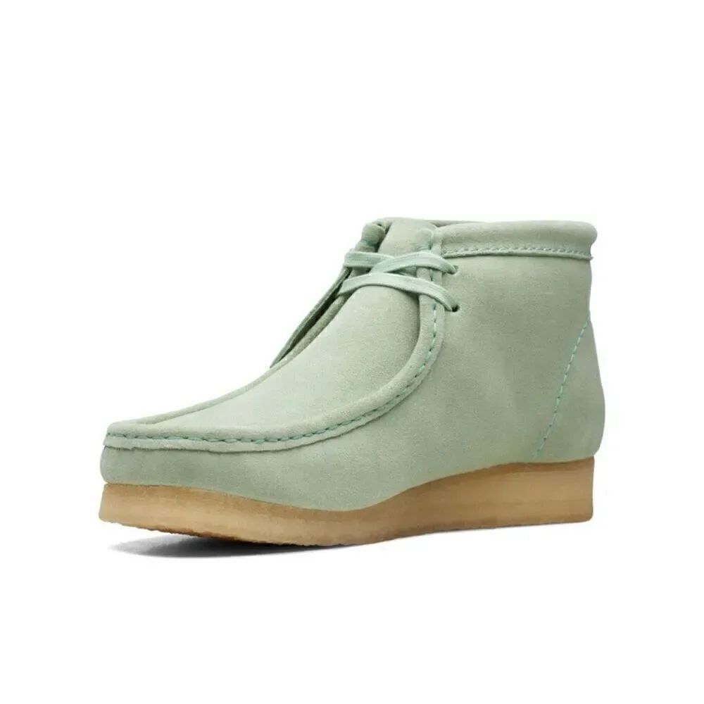 Clark Originals Men’s Wallabee Mint Green Suede Leather  Lace Up Square Toe Ankl